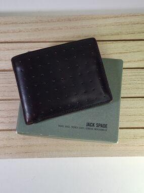 Jack Spade Dark Brown Perforated Genuine Leather Bi-Fold Wallet